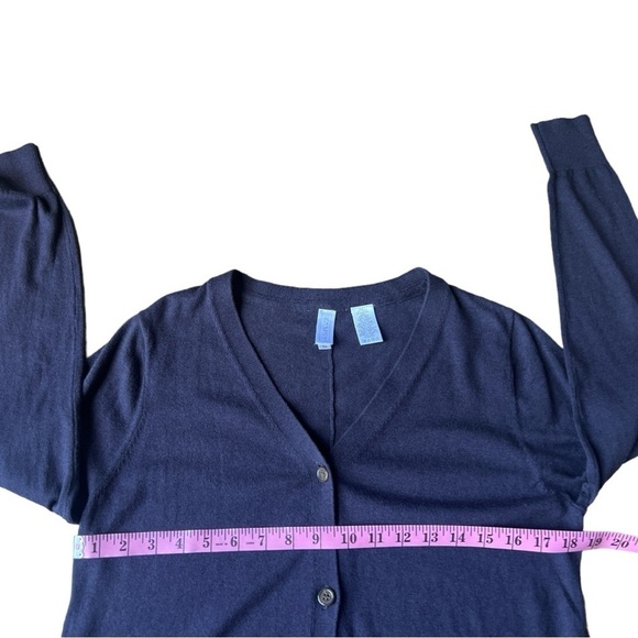 Tamsy Women’s Cashmere Cotton Navy Blue Lace Hem Tunic Cardigan Sweater, Small - Picture 7 of 8